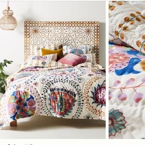 Anthropologie Delissa Printed Queen Quilt, 2 standard shams, and one Euro Sham
